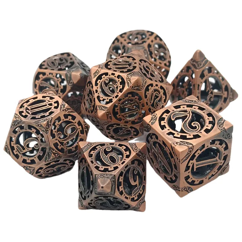 Metal Dice Set Hollow Gear Design in Red Bronze (DCPHMT12)