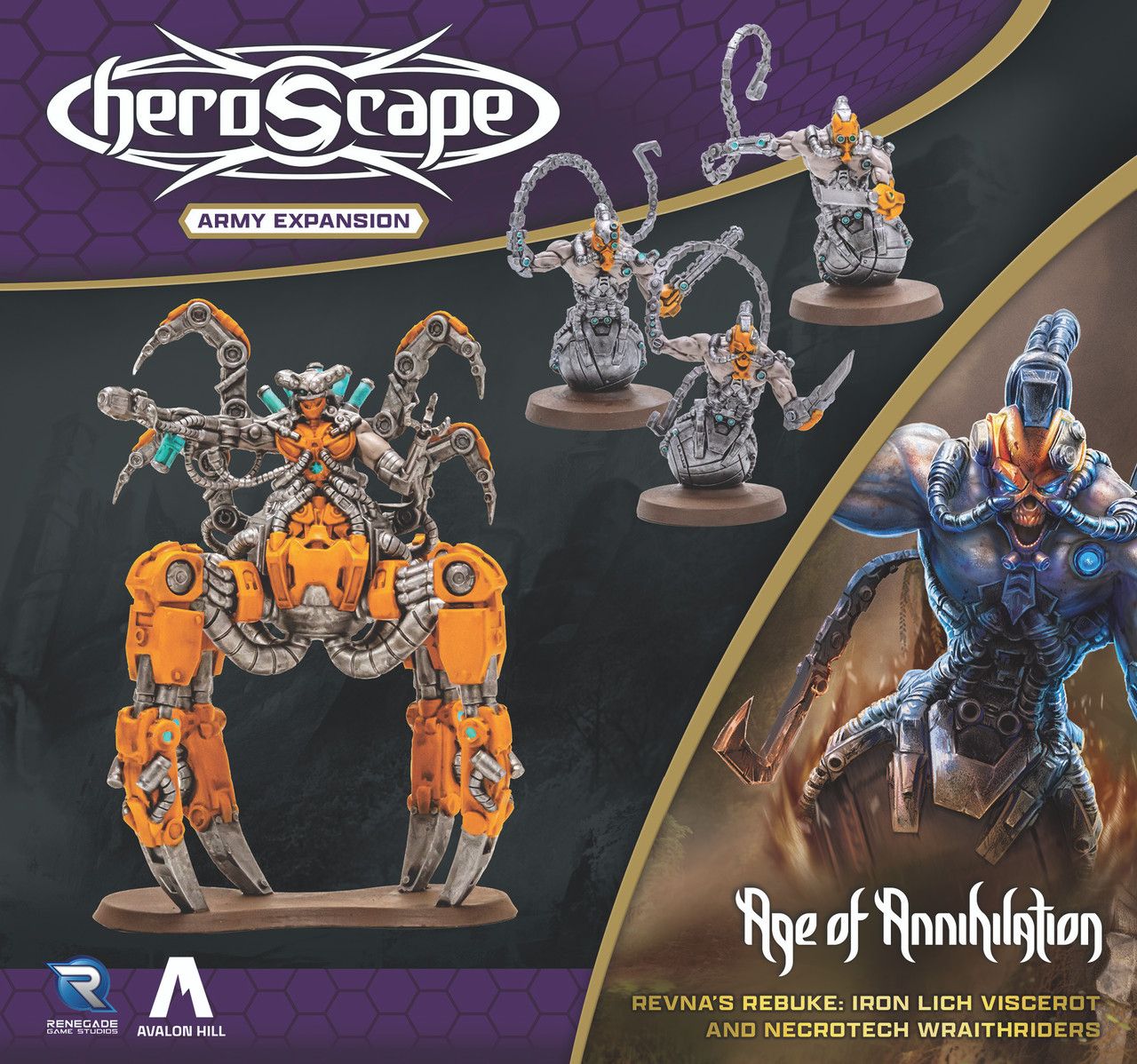Heroscape Army Expansion: Revna's Rebuke - Iron Lich Viscerot and Necrotech Wraithriders